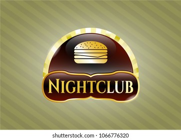   Shiny badge with cheeseburger icon and Nightclub text inside