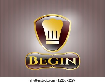  Shiny badge with chef hat icon and Begin text inside