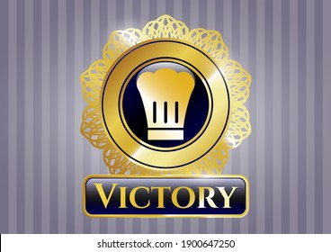 Shiny badge with chef hat icon and Victory text inside