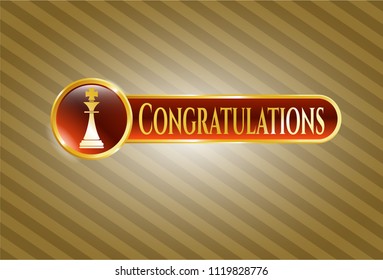  Shiny badge with chess king icon and Congratulations text inside