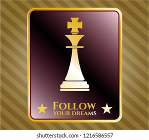  Shiny badge with chess king icon and Follow your dreams text inside