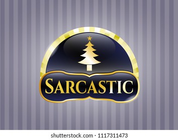  Shiny badge with christmas tree icon and Sarcastic text inside