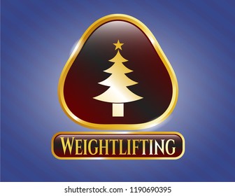  Shiny badge with christmas tree icon and Weightlifting text inside