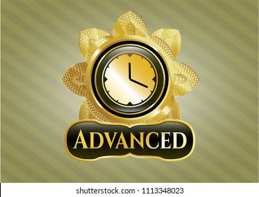   Shiny badge with clock, time icon and Advanced text inside