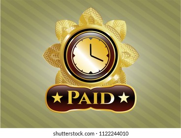  Shiny badge with clock, time icon and Paid text inside