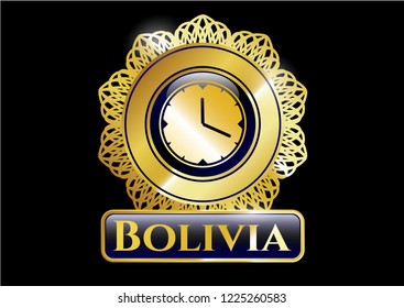  Shiny badge with clock, time icon and Bolivia text inside