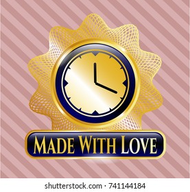  Shiny badge with clock, time icon and Made With Love text inside