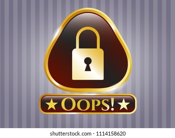  Shiny badge with closed lock icon and Oops! text inside