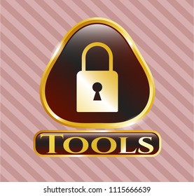  Shiny badge with closed lock icon and Tools text inside