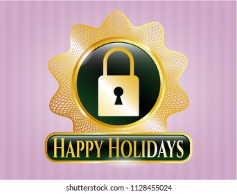  Shiny badge with closed lock icon and Happy Holidays text inside