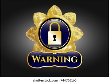  Shiny badge with closed lock icon and Warning text inside