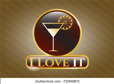  Shiny badge with cocktail glass icon and I Love It text inside