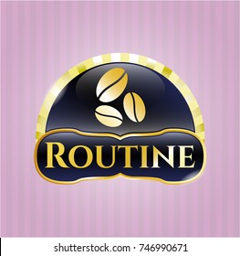  Shiny badge with coffee bean icon and Routine text inside