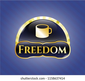  Shiny badge with coffee cup icon and Freedom text inside