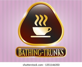  Shiny badge with coffee cup icon and Bathing-trunks text inside