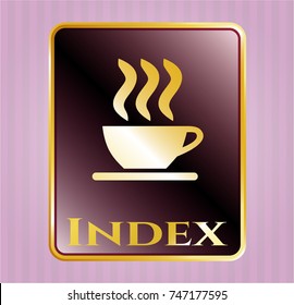  Shiny badge with coffee cup icon and Index text inside