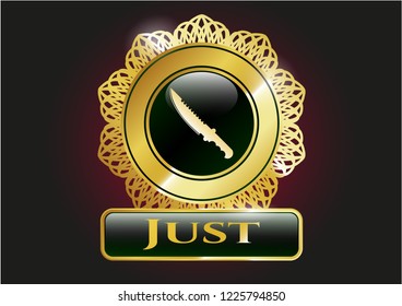  Shiny badge with combat knife icon and Just text inside