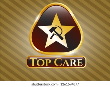  Shiny badge with communism icon and Top Care text inside