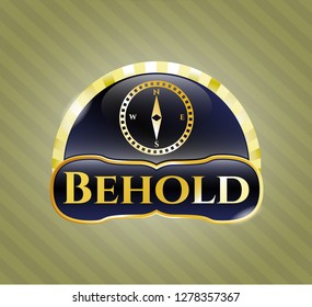  Shiny badge with compass icon and Behold text inside