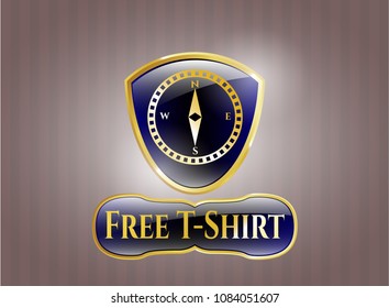   Shiny badge with compass icon and Free T-Shirt text inside