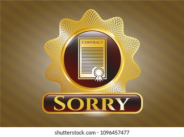   Shiny badge with contract icon and Sorry text inside