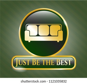  Shiny badge with couch icon and Just Be the Best text inside