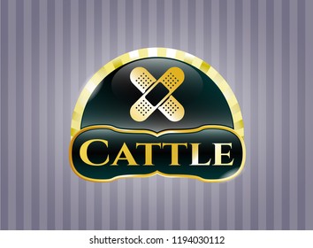  Shiny badge with crossed bandage plaster icon and Cattle text inside
