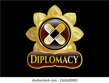  Shiny badge with crossed bandage plaster icon and Diplomacy text inside
