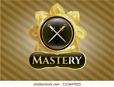   Shiny badge with crossed swords icon and Mastery text inside