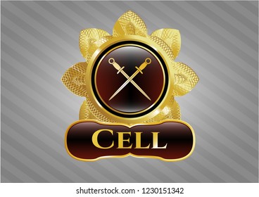  Shiny badge with crossed swords icon and Cell text inside