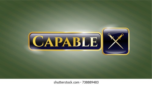  Shiny badge with crossed swords icon and Capable text inside