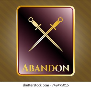  Shiny badge with crossed swords icon and Abandon text inside