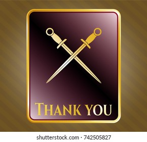 Shiny badge with crossed swords icon and Thank you text inside