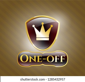  Shiny badge with crown icon and One-off text inside