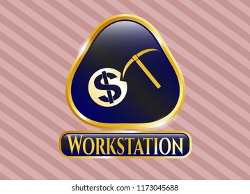  Shiny badge with cryptocurrency mining icon and Workstation text inside