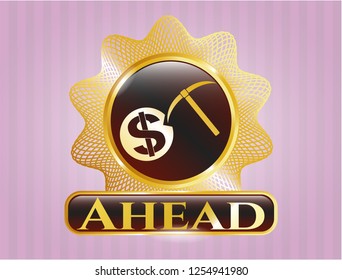  Shiny badge with cryptocurrency mining icon and Ahead text inside