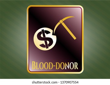  Shiny badge with cryptocurrency mining icon and Blood-donor text inside