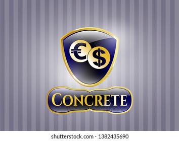  Shiny badge with currency exchange icon and Concrete text inside