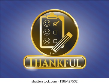  Shiny badge with customer feedback icon and Thankful text inside