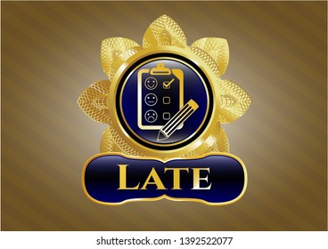  Shiny badge with customer feedback icon and Late text inside