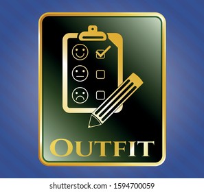  Shiny badge with customer feedback icon and Outfit text inside