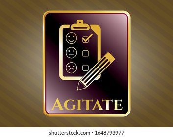  Señal brillante con icono de comentarios de clientes y texto de Agitate dentro