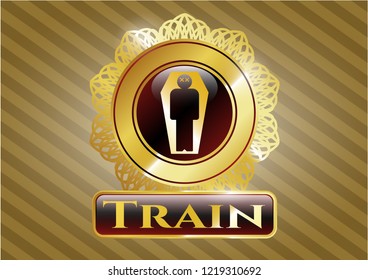  Shiny badge with dead man in his coffin icon and Train text inside