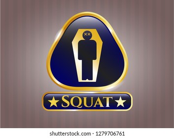  Shiny badge with dead man in his coffin icon and Squat text inside
