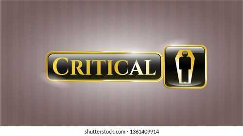  Shiny badge with dead man in his coffin icon and Critical text inside