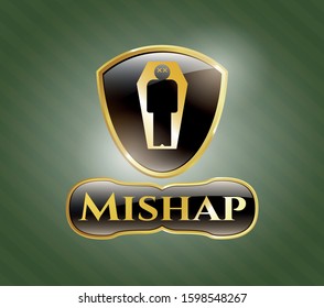  Shiny badge with dead man in his coffin icon and Mishap text inside