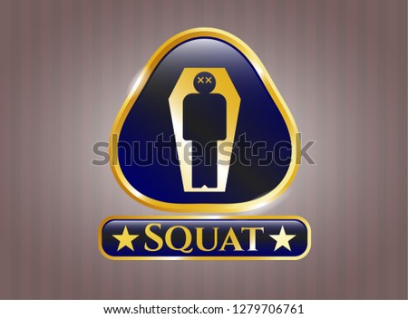  Shiny badge with dead man in his coffin icon and Squat text inside
