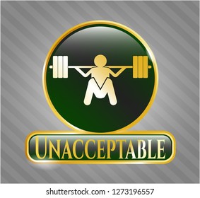  Shiny badge with deep squat icon and Unacceptable text inside