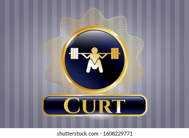  Shiny badge with deep squat icon and Curt text inside