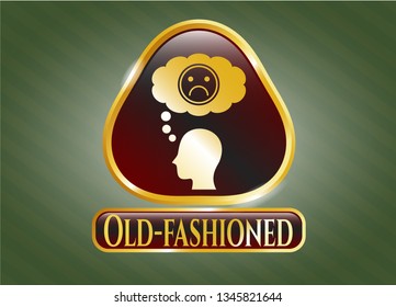  Shiny badge with depression icon and Old-fashioned text inside